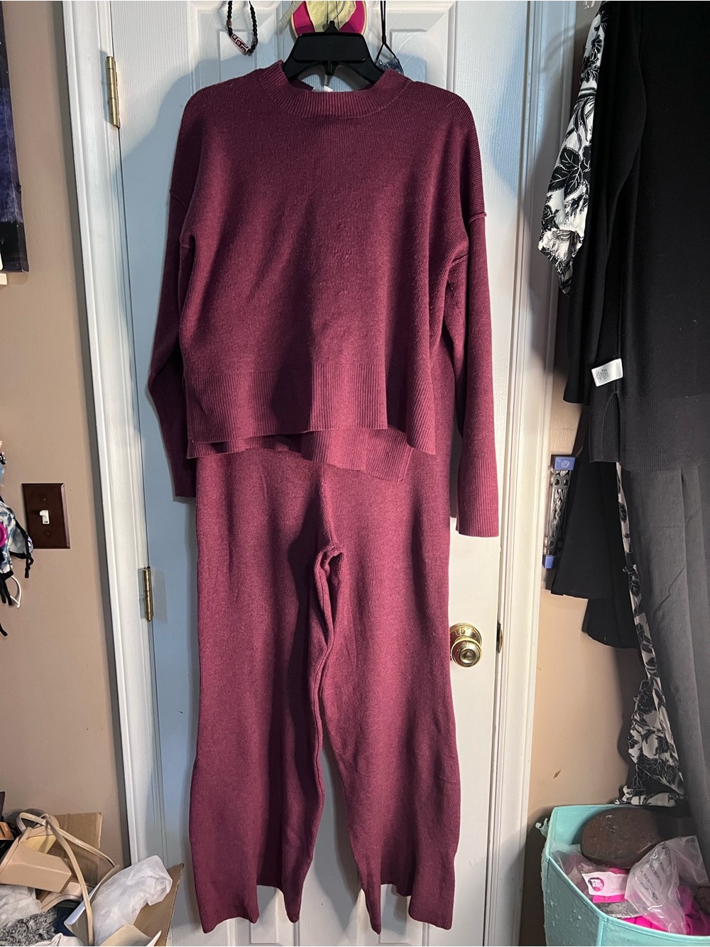 Olive & Oak Ribbed Knit Top in Deep Plum